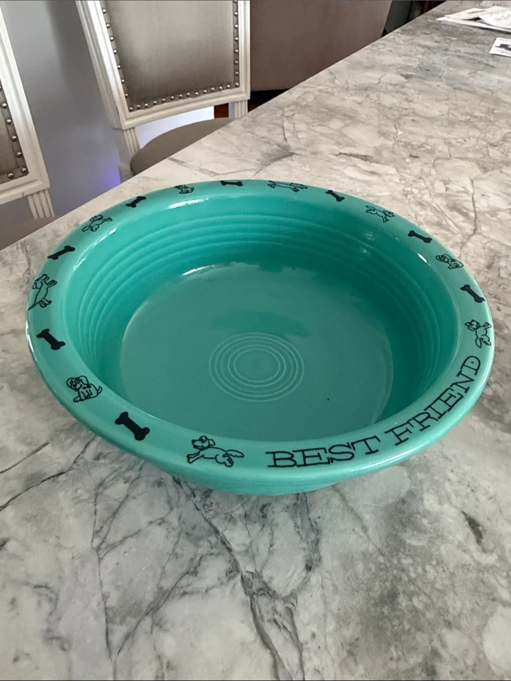 Fiesta Teal Ceramic Pet Bowl with Dog Motifs